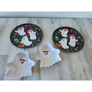 Hyde eek ghost plate bowl candy dip dish‎ Halloween party black white orange